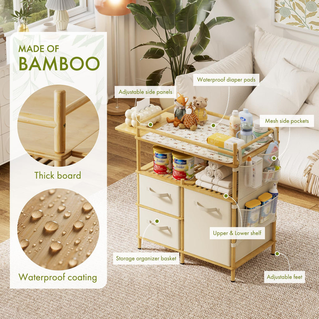 Bamboo Baby Changing Table with 3 Drawers G218