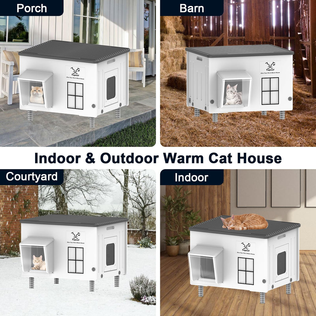 Large 100% Weatherproof Heated Outdoor Cat House with Escape Door R1105