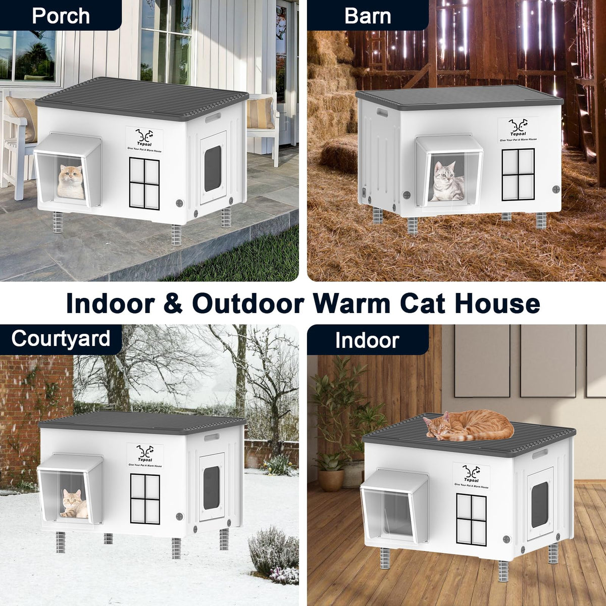 Large 100% Weatherproof Heated Outdoor Cat House with Escape Door R1105