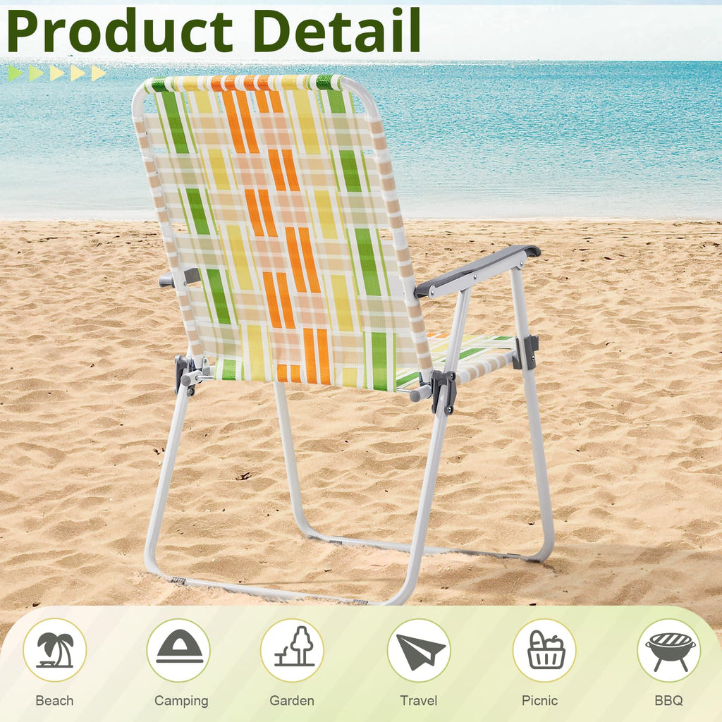 Yellow & Green Webbed Lawn Chairs Set of 2 J67140