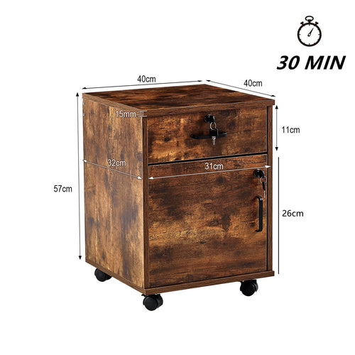 1 Drawer Wood File Cabinet with Lock and Wheels V7490