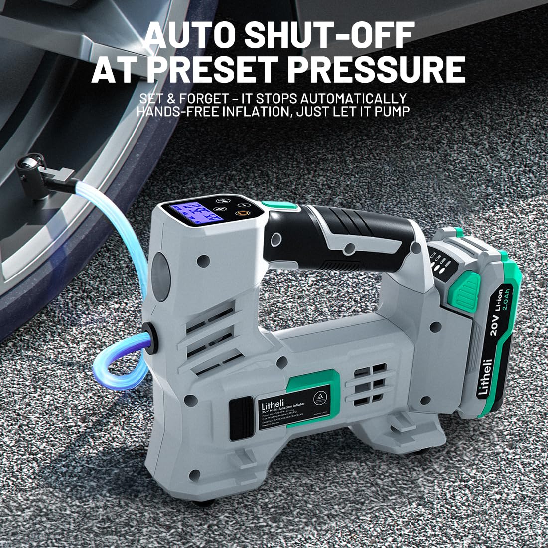 20V Cordless Tire Inflator Air Compressor with Digital Pressure Gauge O4515