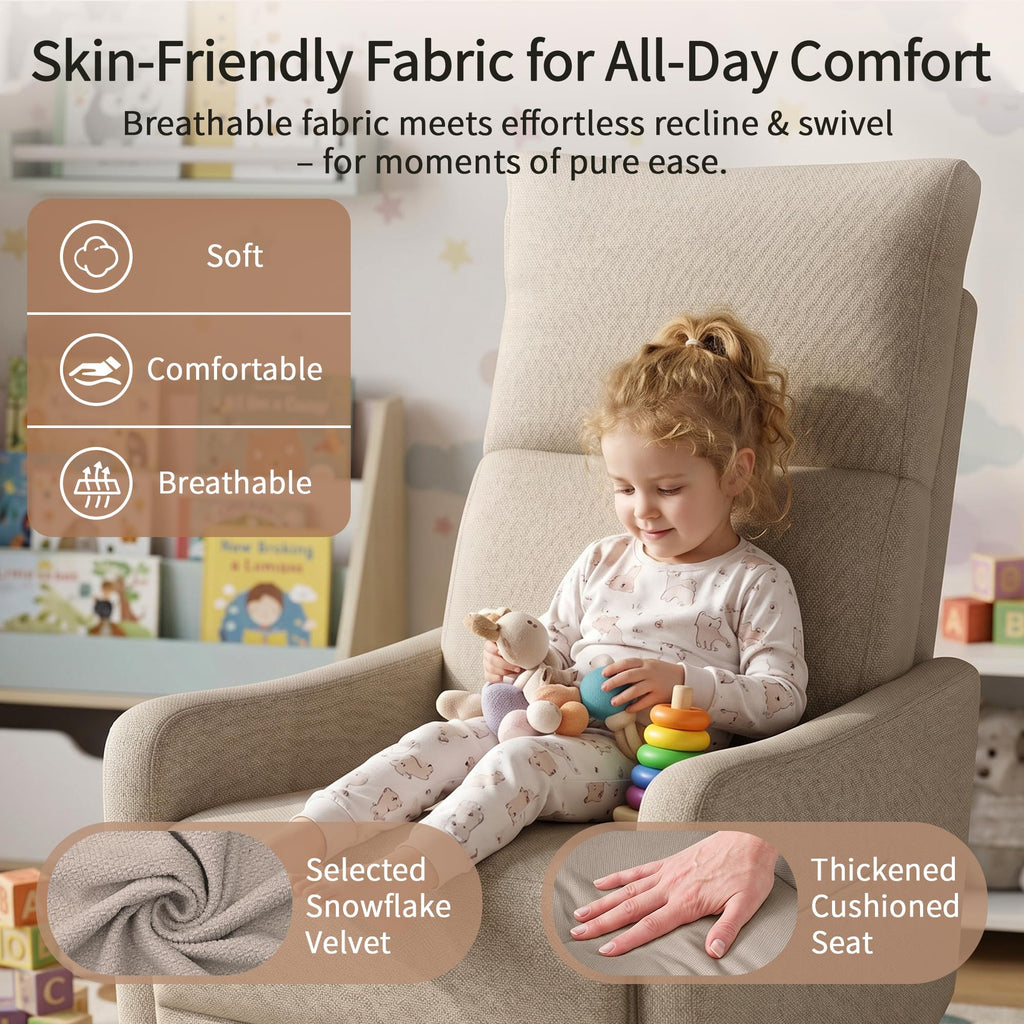 Light Brown Velvet Swivel Rocker Recliner Chair B55118