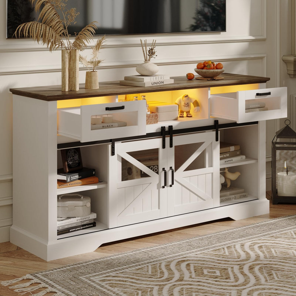 TV Stand with Storage Cabinet and Sliding Barn Doors G9217