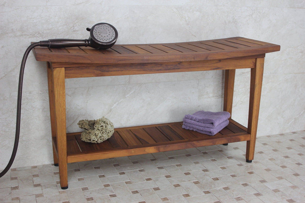 36" Teak Shower Bench with Shelf U371991