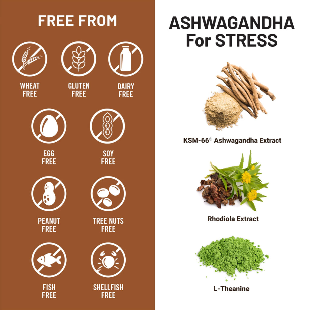 Ashwagandha with KSM-66 Extract GABA L-Theanine Rhodiola Rosea 60 Capsules P39202