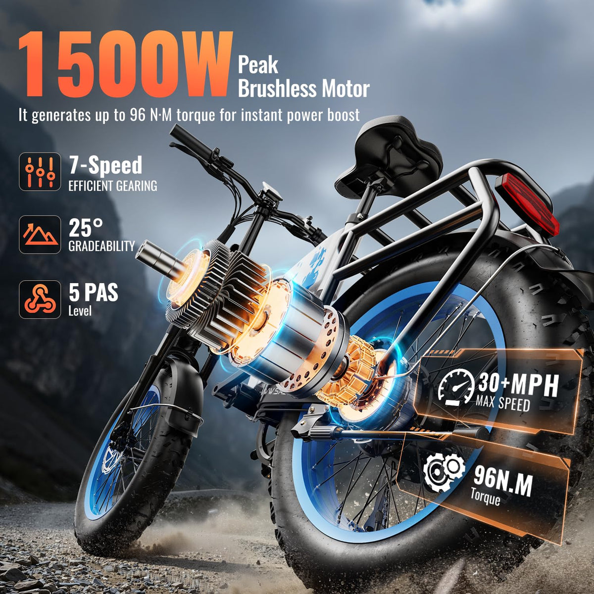 Foldable Electric Bike 1500W 52V 20Ah 20" Fat Tire Full Suspension K856