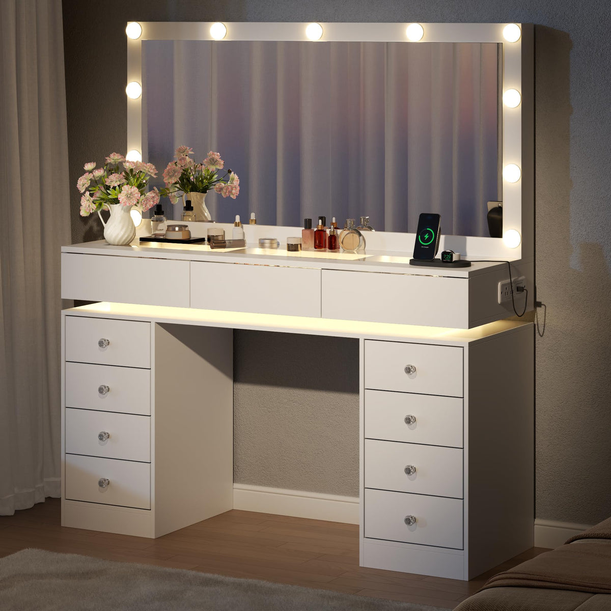 White Vanity Desk with Mirror and Lights X7722