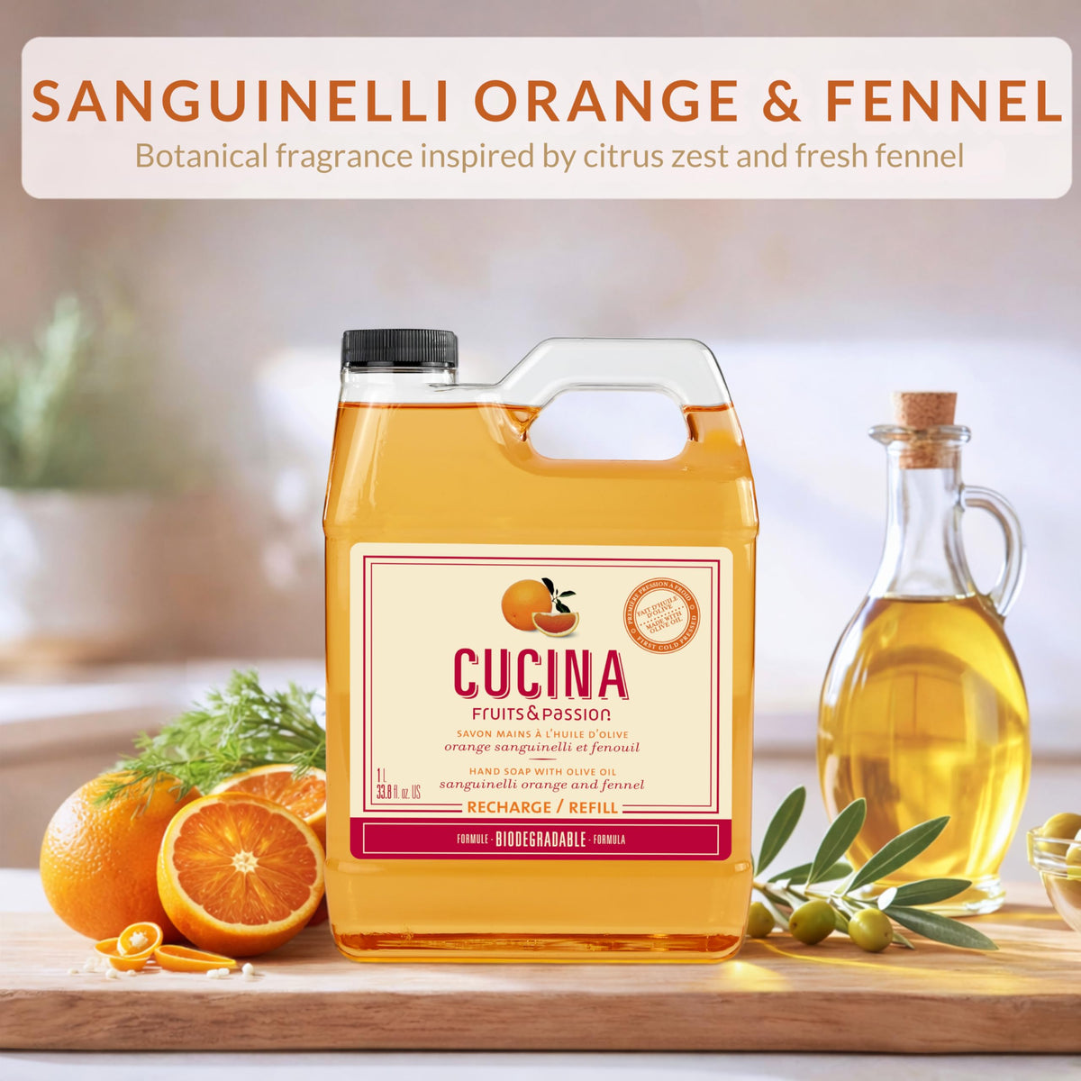 Liquid Hand Soap Refill, Orange & Fennel, 1 L R81909