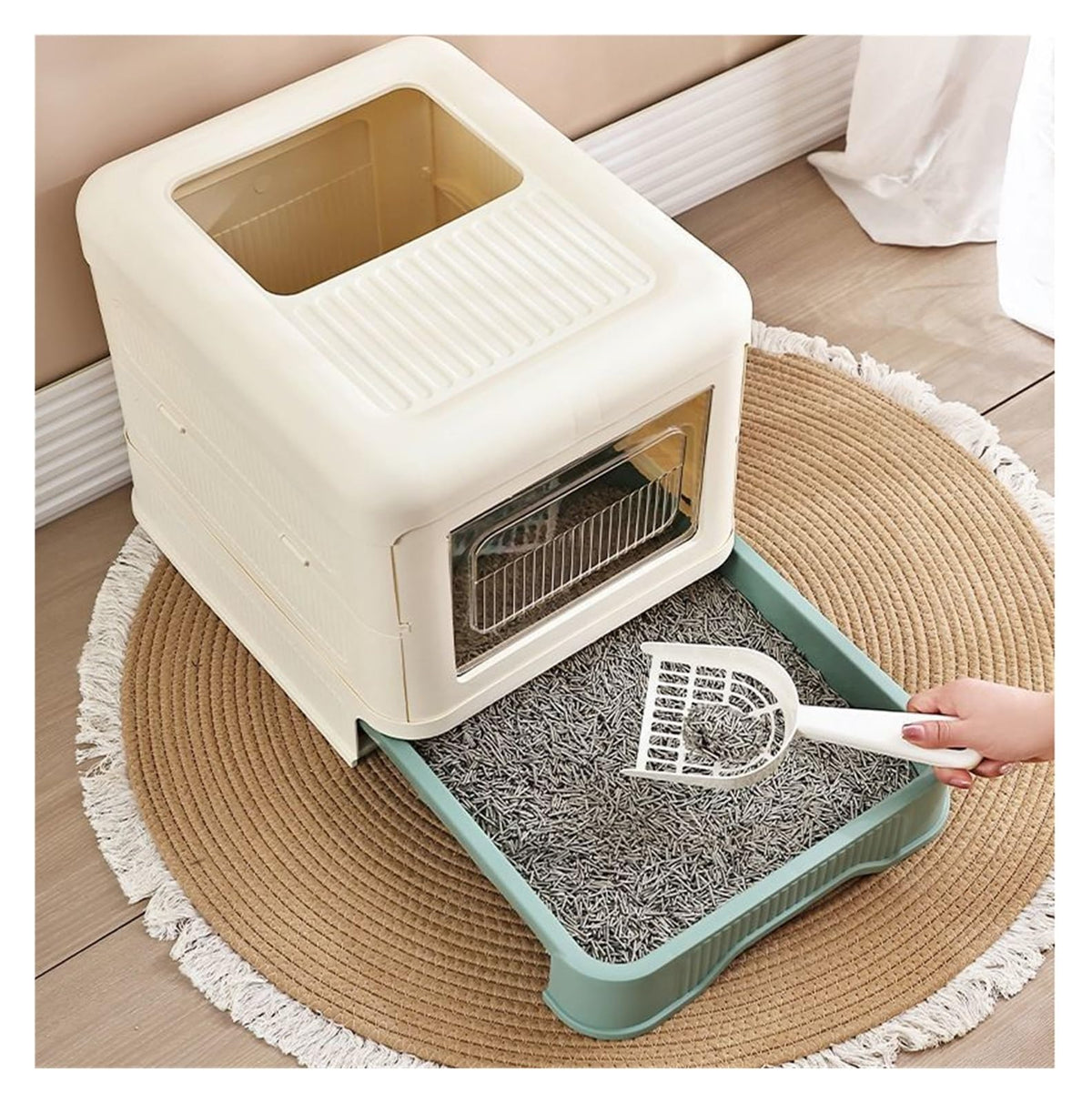 Fully Enclosed Cat Litter Box with Lid and Drawer Z79471