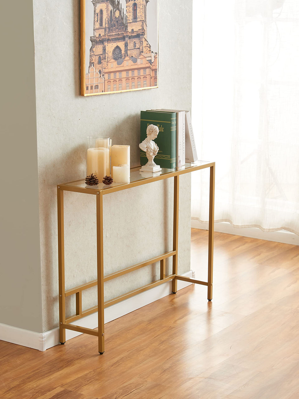 Small Modern Console Table Tempered Glass Metal Frame W95570