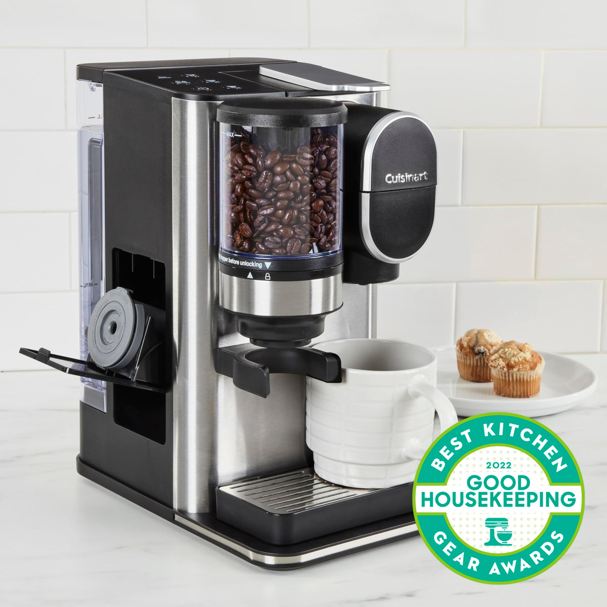 Single-Serve Coffee Maker + Coffee Grinder with 48-Ounce Removable Reservoir, Stainless Steel U1103