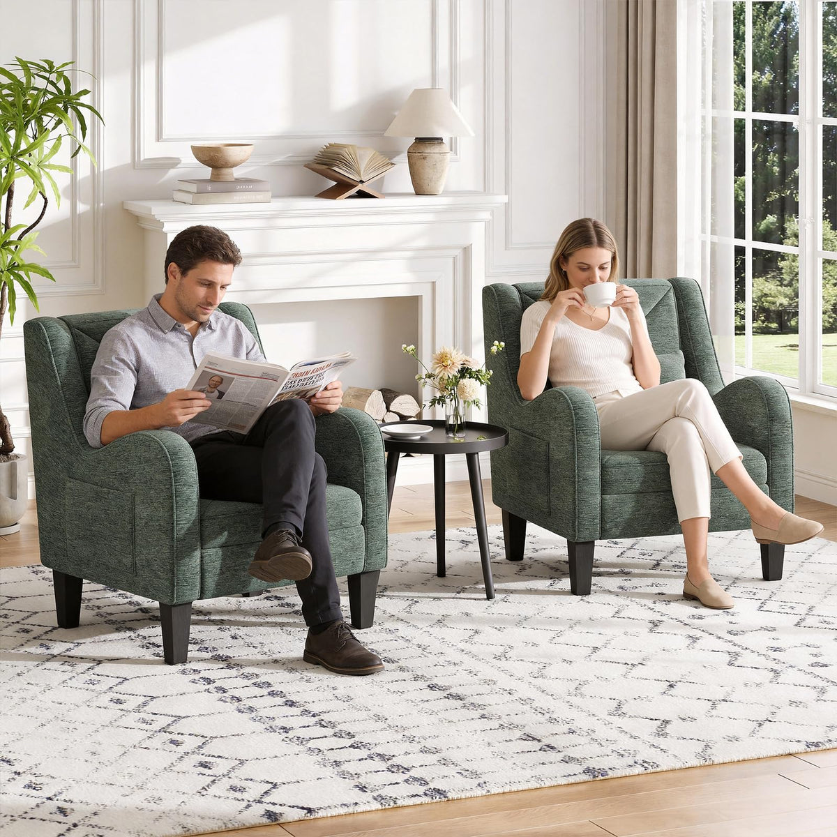 Green Chenille Upholstered Accent Chair with Lumbar Pillow B5113
