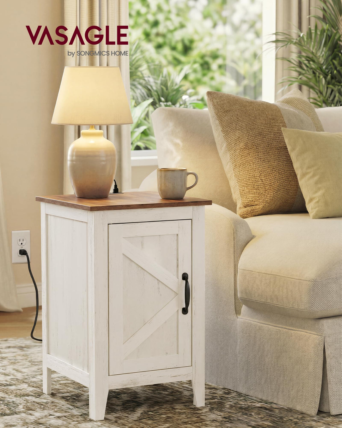 Side Table with Charging Station and Storage Cabinet X990