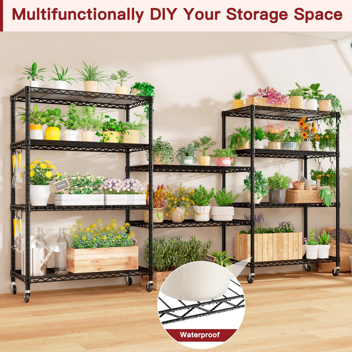 36"W x 16"D x 79"H 5-tier Metal Wire Shelving with Wheels K52178