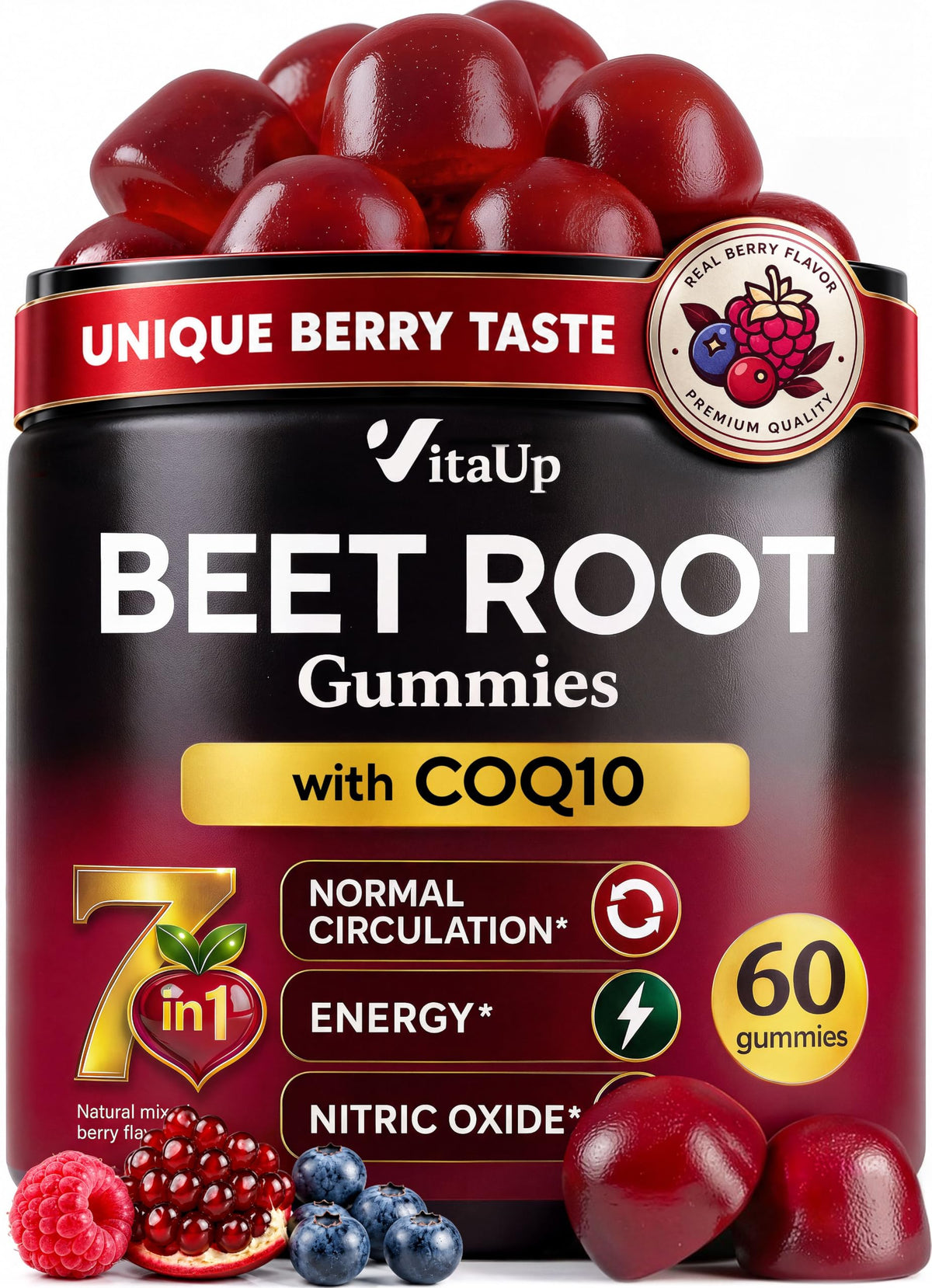 Beet Root Gummies with CoQ10, Grape Seed, Vitamin C, B12 & B3 S858