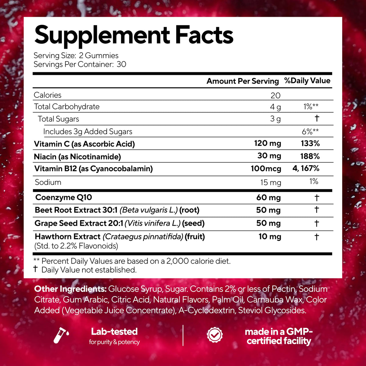 Beet Root Gummies with CoQ10, Grape Seed, Vitamin C, B12 & B3 S858