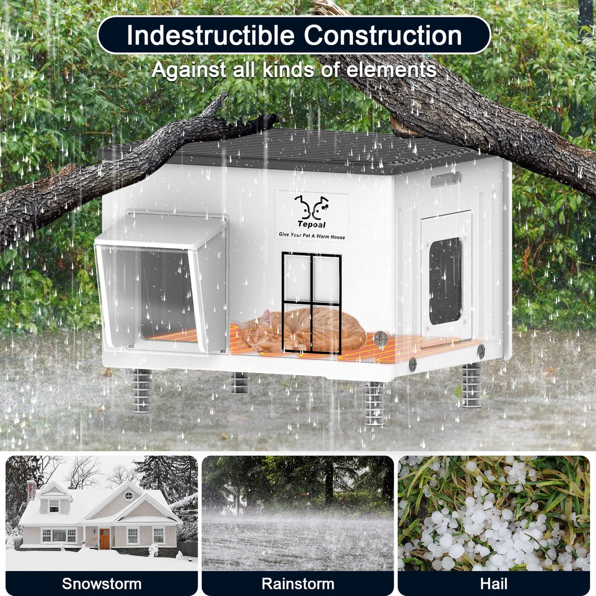 Large 100% Weatherproof Heated Outdoor Cat House with Escape Door R1105