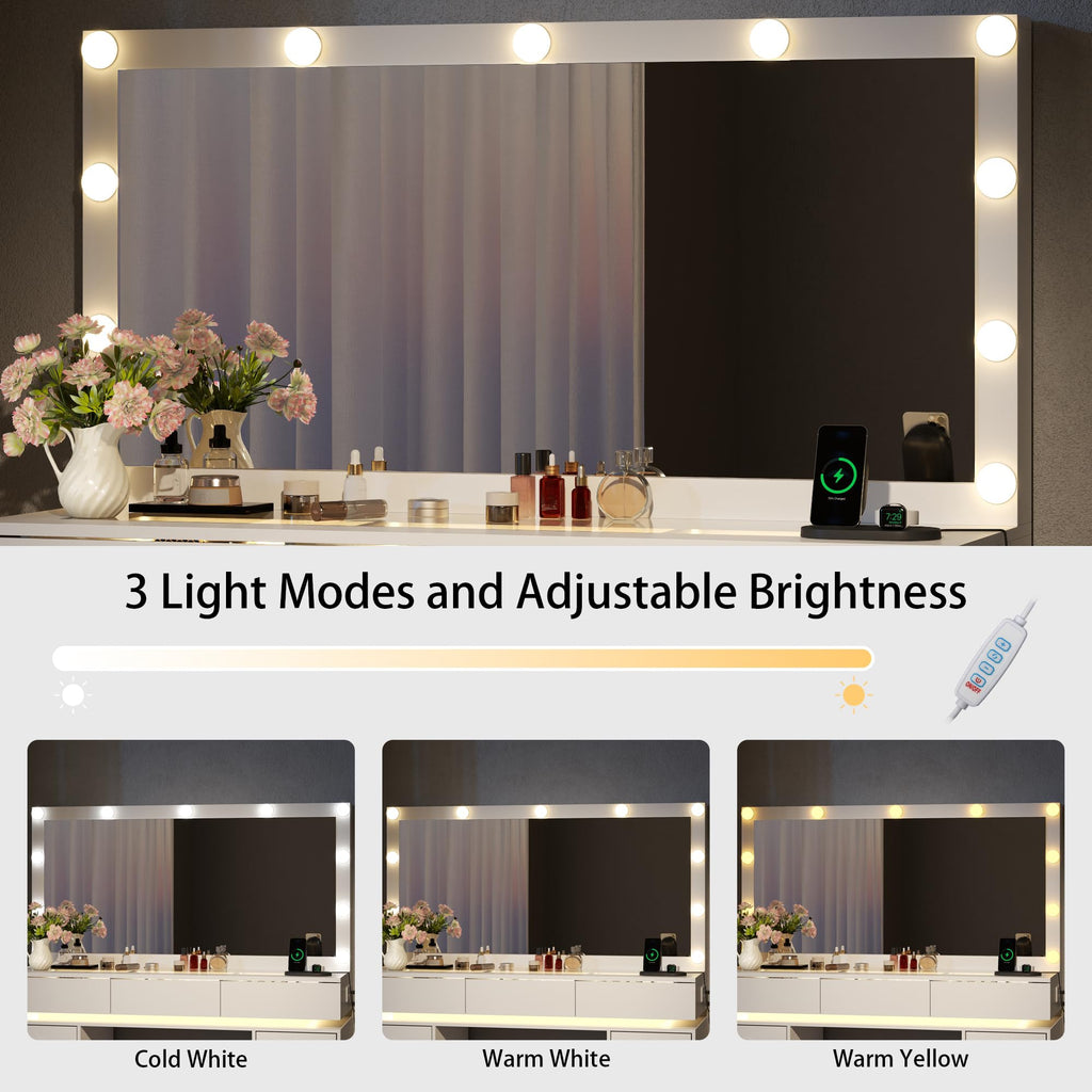 White Vanity Desk with Mirror and Lights X7722