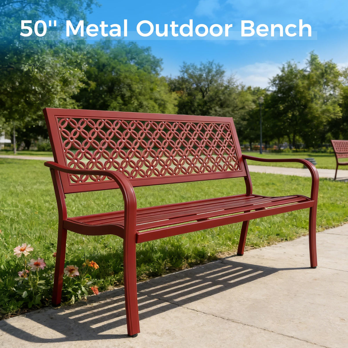 Cherry Red Metal Garden Bench O869