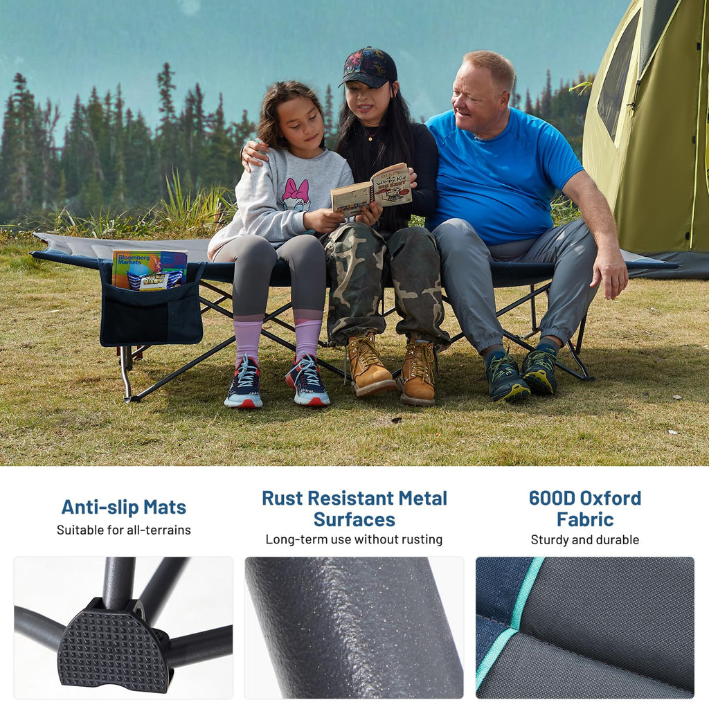 31.8" Extra Wide Heavy Duty Camping Cot with Carry Bag, Blue, 2 Pack F281