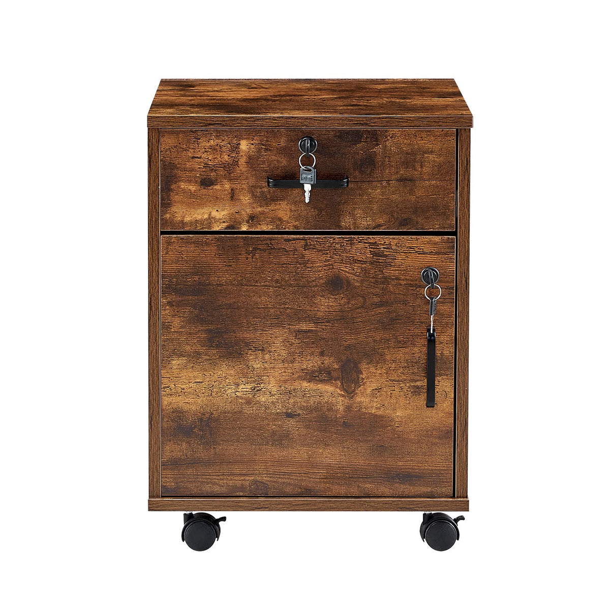 1 Drawer Wood File Cabinet with Lock and Wheels V7490