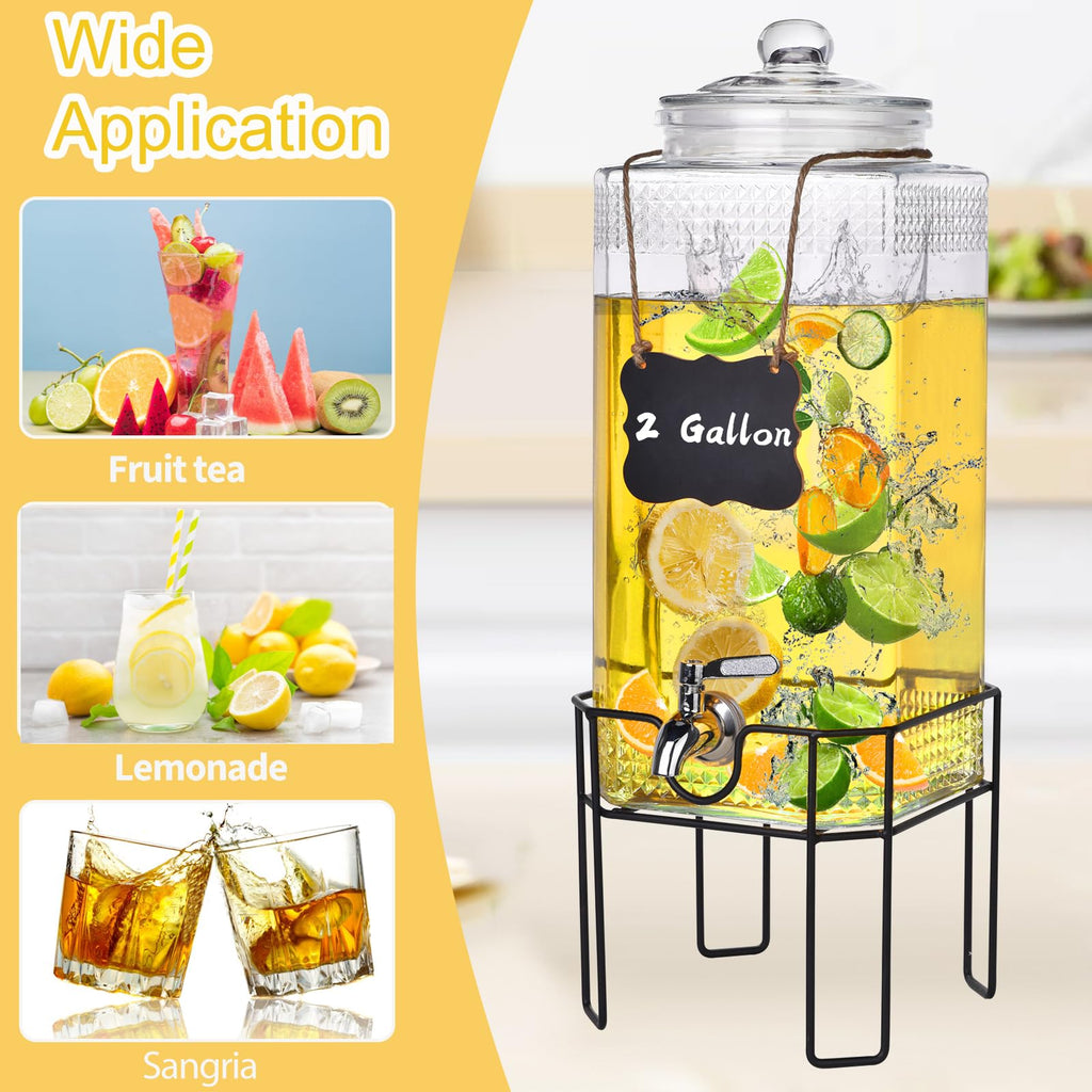 2 Gallon Glass Drink Dispenser with Stand and Glass Lid M38439