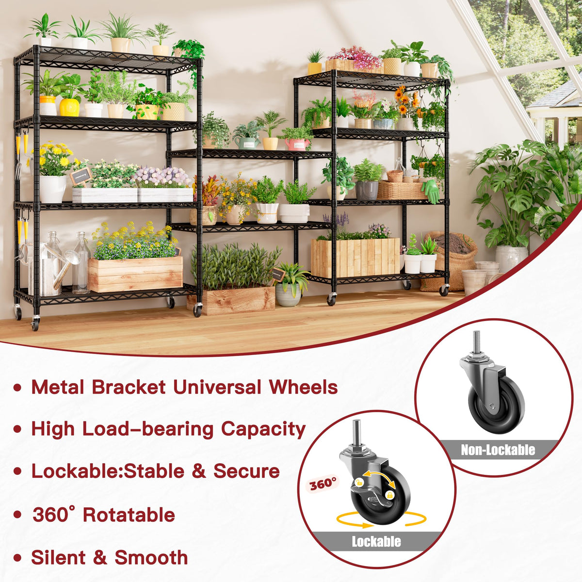 36"W x 16"D x 79"H 5-tier Metal Wire Shelving with Wheels K52178