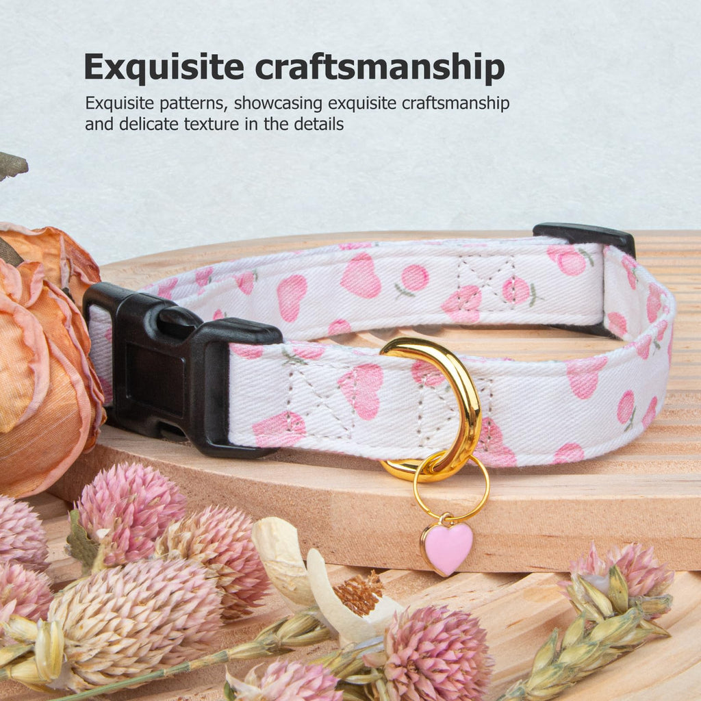 Cotton Dog Collar White and Pink Love Heart with Pendant F814967