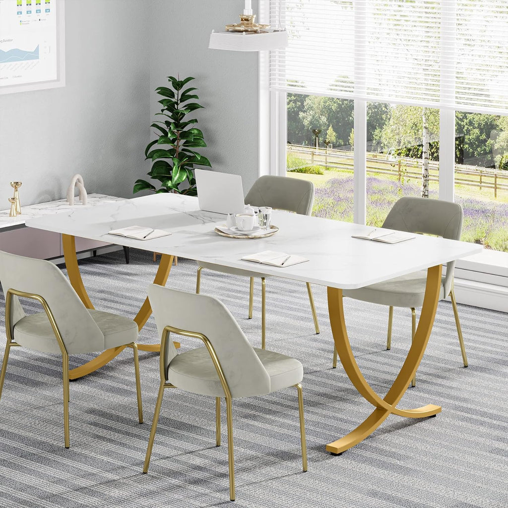 63” Large White and Gold Office Desk Y935532