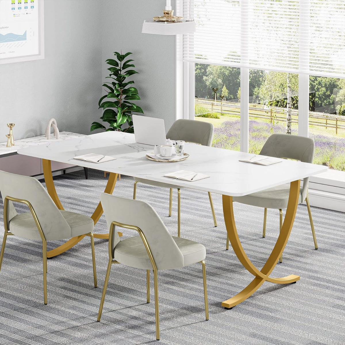 63” Large White and Gold Office Desk Y935532