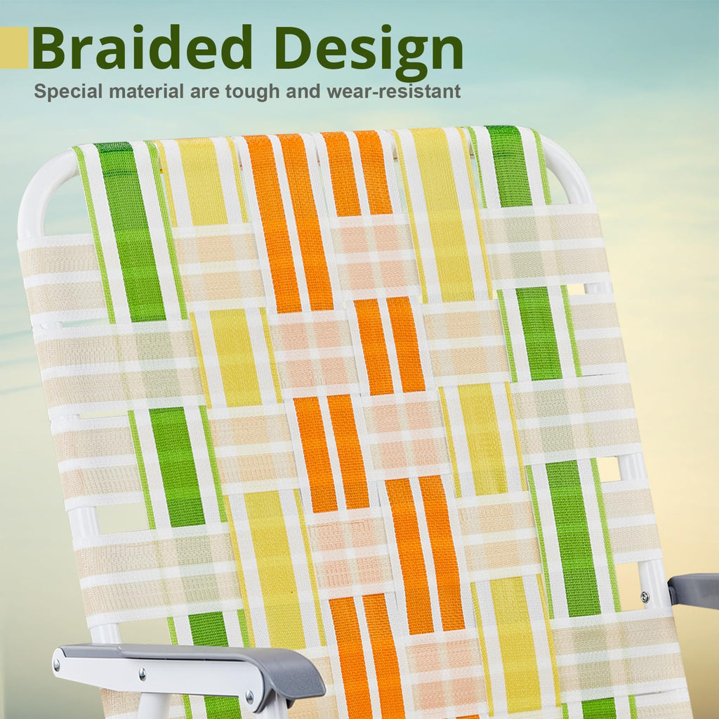 Yellow & Green Webbed Lawn Chairs Set of 2 J67140