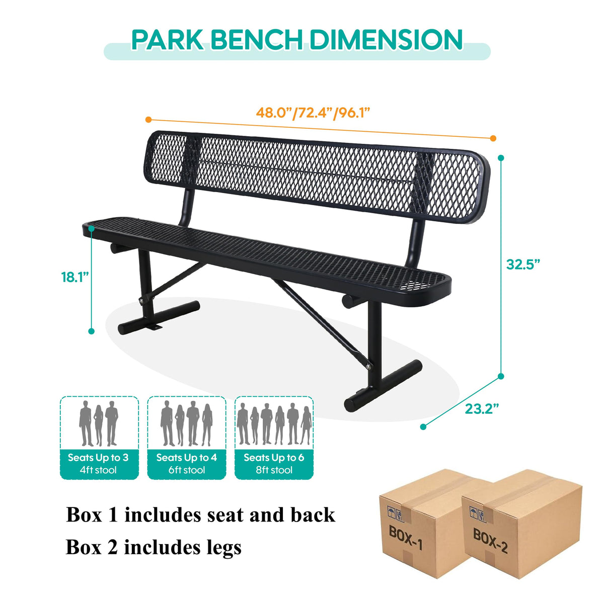 Black Metal Park Bench with Backrest F473689