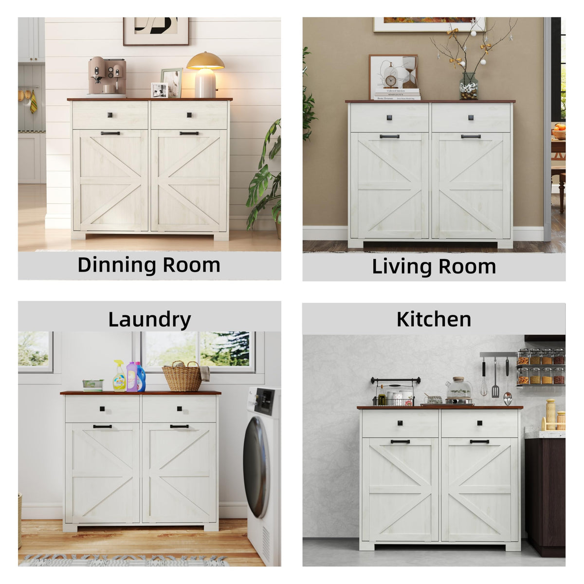 Antique White Wooden Tilt Out Trash Cabinet with 2 Storage Drawers U2595