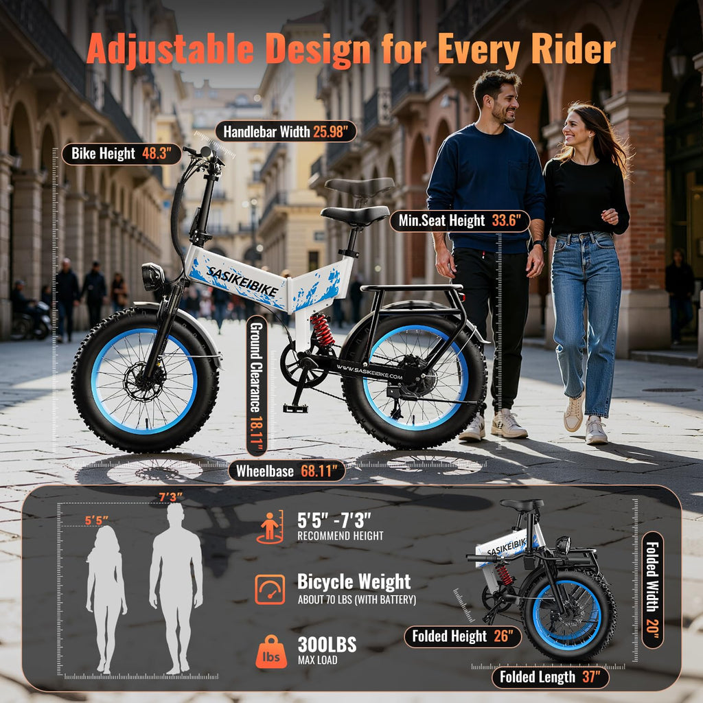 Foldable Electric Bike 1500W 52V 20Ah 20" Fat Tire Full Suspension K856