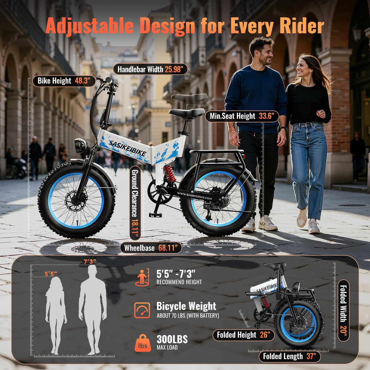 Foldable Electric Bike 1500W 52V 20Ah 20" Fat Tire Full Suspension K856