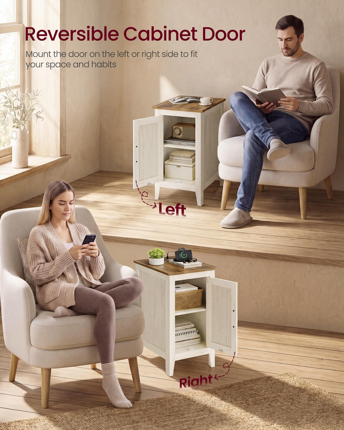 Side Table with Charging Station and Storage Cabinet X990