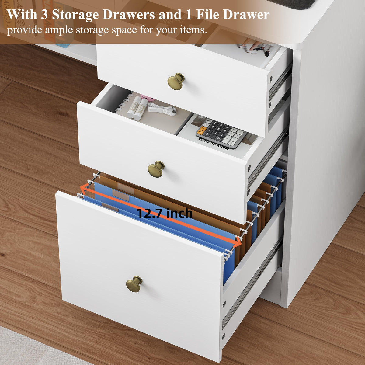 White Computer Desk with Drawers and Hutch Shelf N4485