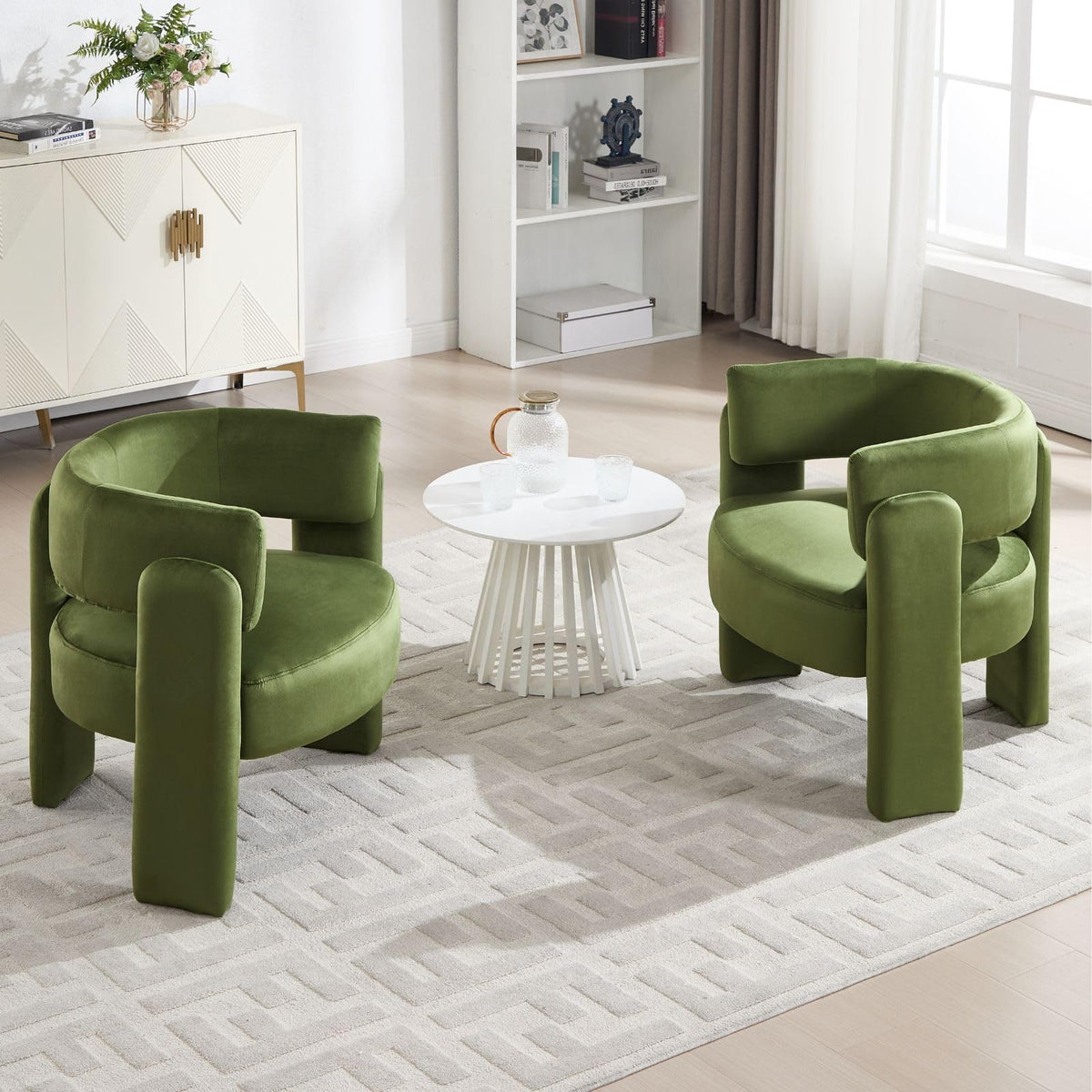Set of 2 Green Upholstered Accent Chairs with Arms M58510
