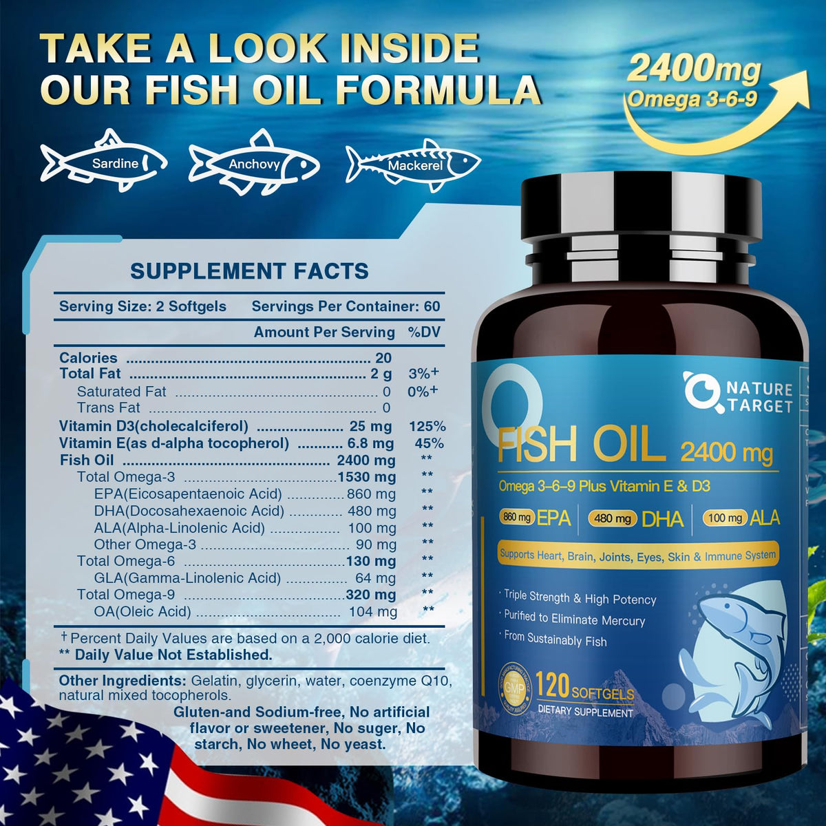 Omega 3 6 9 Fish Oil 2400mg 120 Softgels P367755
