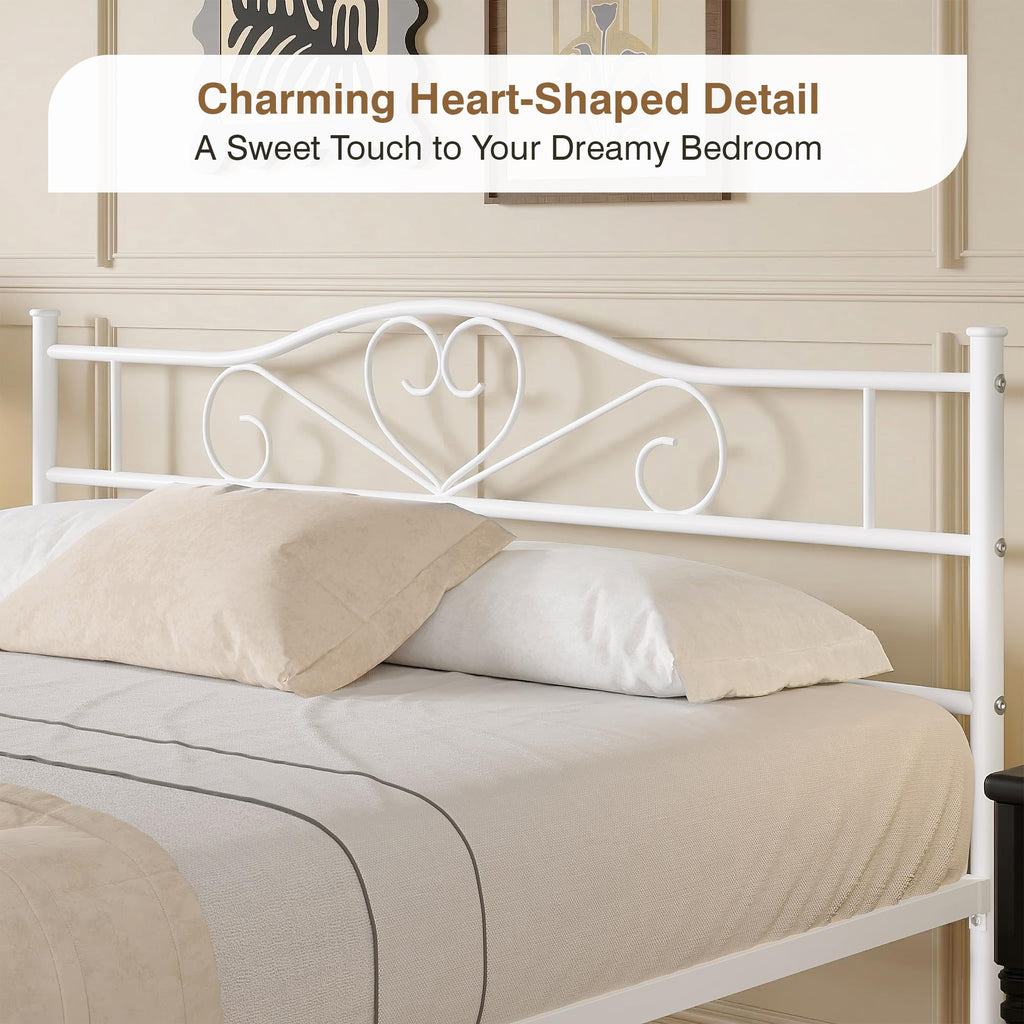 Full Size White Metal Platform Bed Frame with Headboard Q605