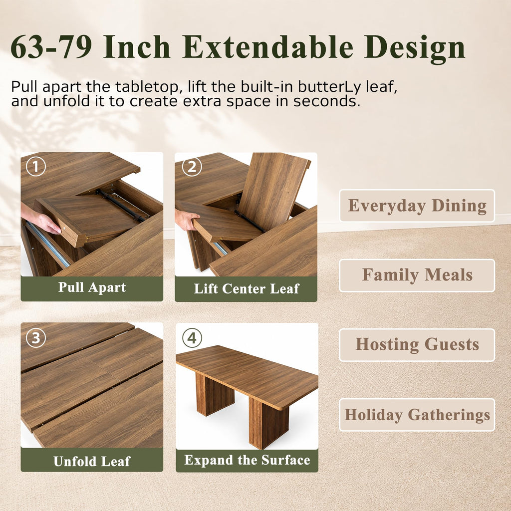 Walnut 9-Piece Extendable Dining Table Set with Storage W308