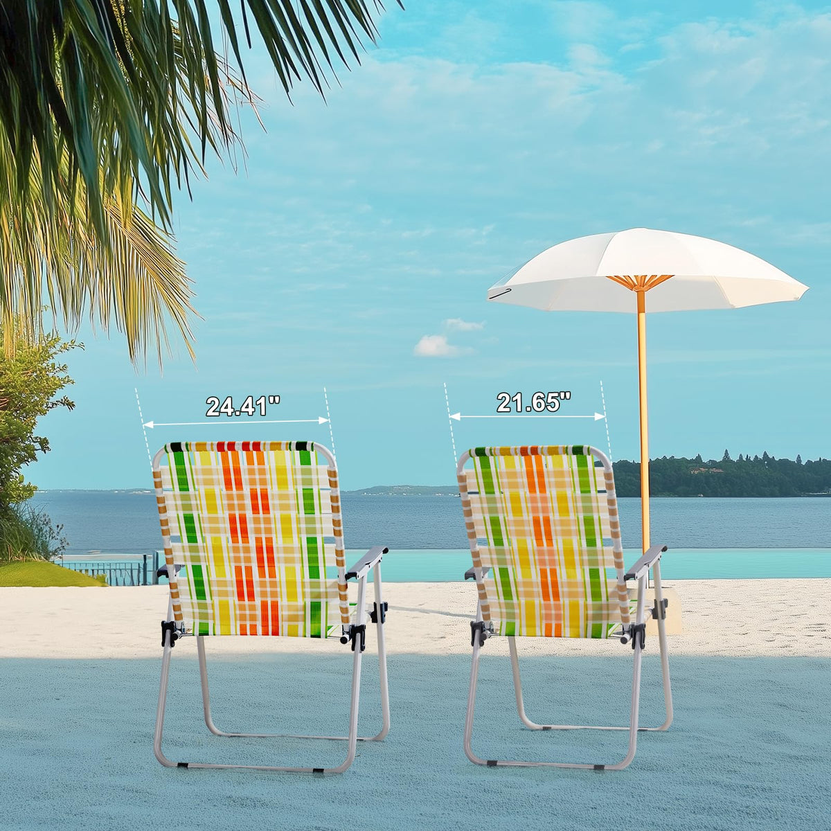 Yellow & Green Webbed Lawn Chairs Set of 2 J67140