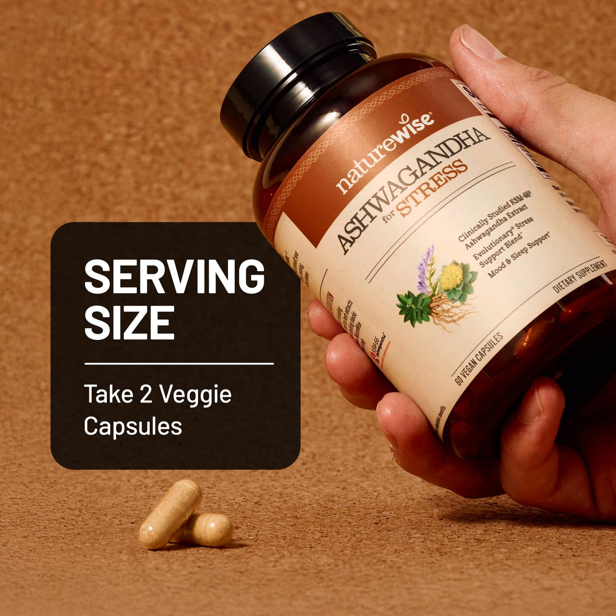 Ashwagandha with KSM-66 Extract GABA L-Theanine Rhodiola Rosea 60 Capsules P39202