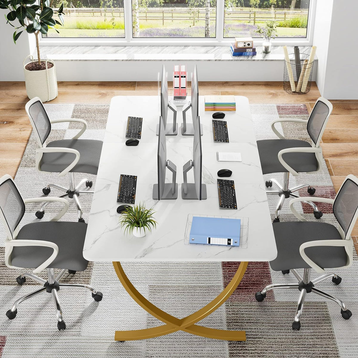 63” Large White and Gold Office Desk Y935532