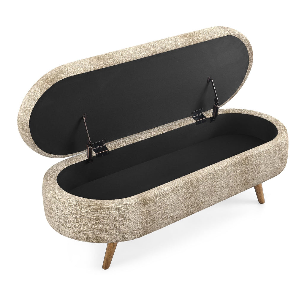Oval Storage Bench with Rubber Wood Legs Gray J251