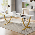63” Large White and Gold Office Desk Y935532