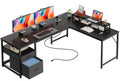 63 Inch L Shaped Desk with Power Outlets and USB-C Port, Black K178