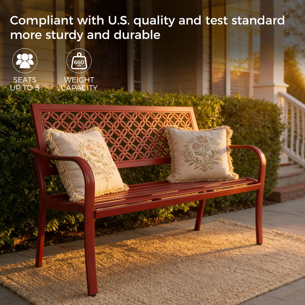 Cherry Red Metal Garden Bench O869