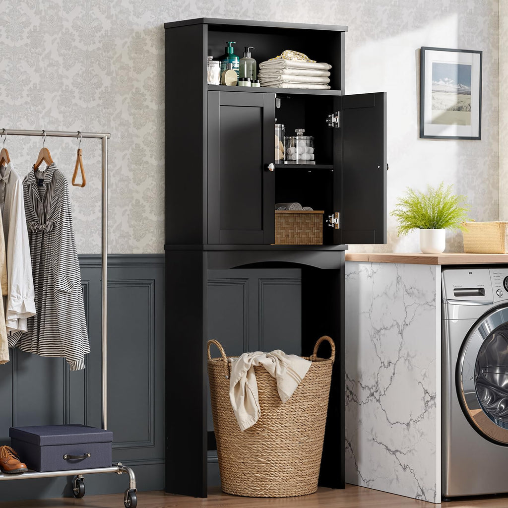 Over The Toilet Storage Cabinet with Adjustable Shelf and Double Door, Black B237679